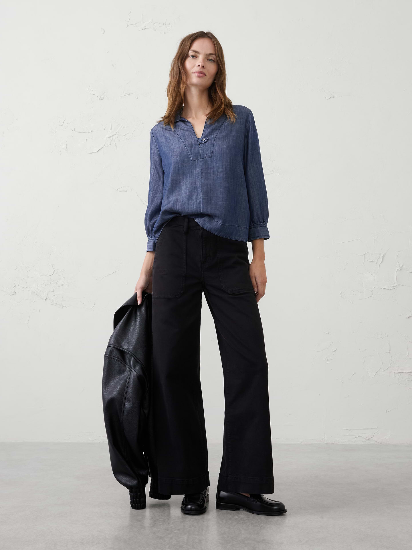 Image number 1 showing, Denim Collared Tab Pullover Top