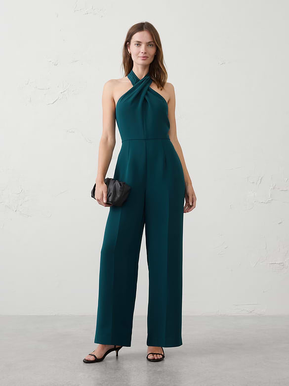 Tailored Crossed-Halter Jumpsuit