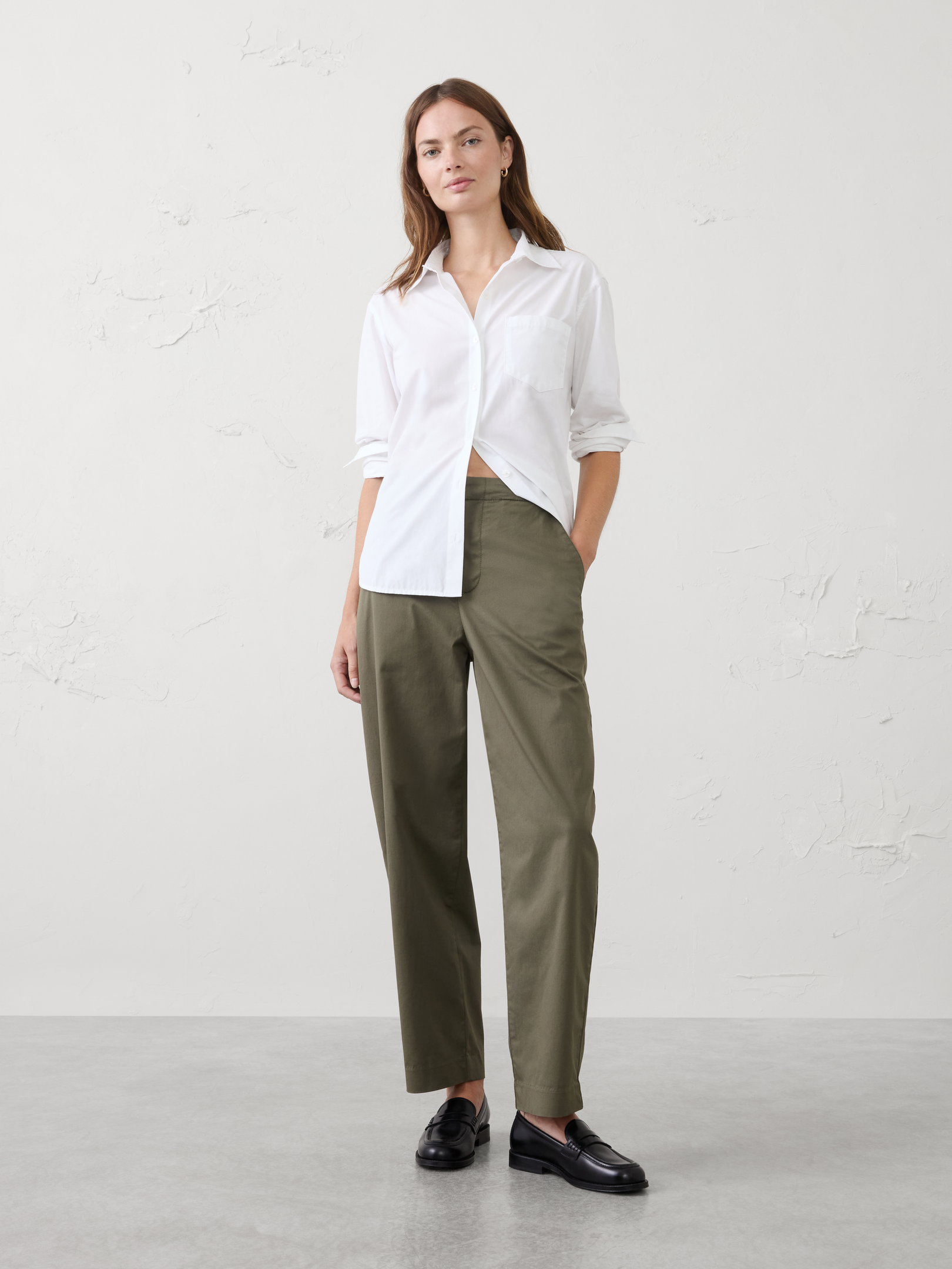 Image number 1 showing, Barrel-Leg High-Rise Twill Pleated Utility Pant