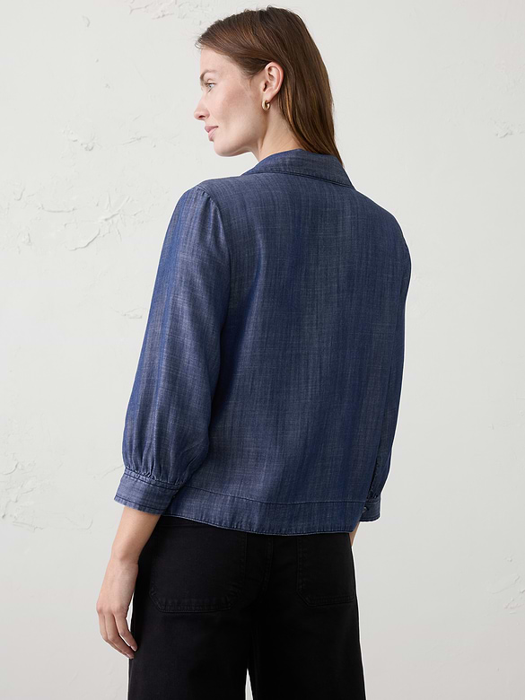 Denim Collared Tab Pullover Top