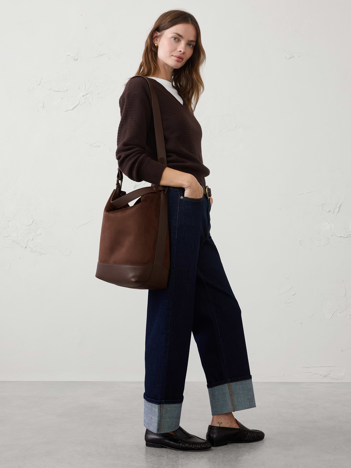 Image number 2 showing, Vegan Leather Suede Bucket Tote
