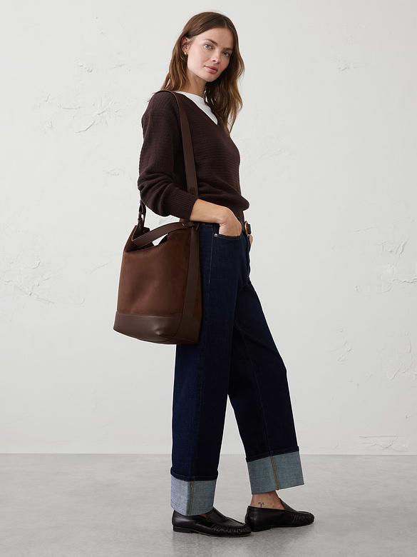 Vegan Leather Suede Bucket Tote