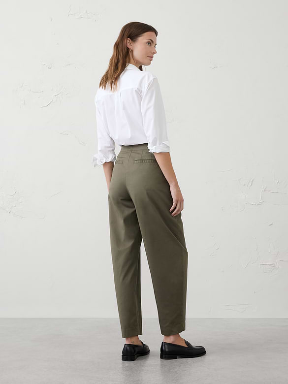 Barrel-Leg High-Rise Twill Utility Pant
