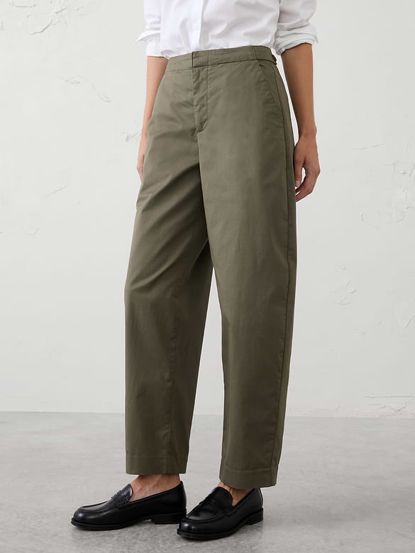 Barrel-Leg High-Rise Twill Utility Pant