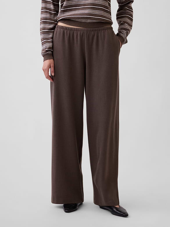 Brushed Twill Easy Wide-Leg Pants