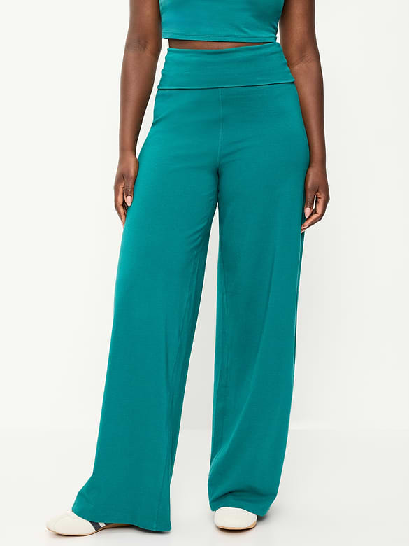 High-Waisted PowerChill Fold-Over Wide-Leg Pants