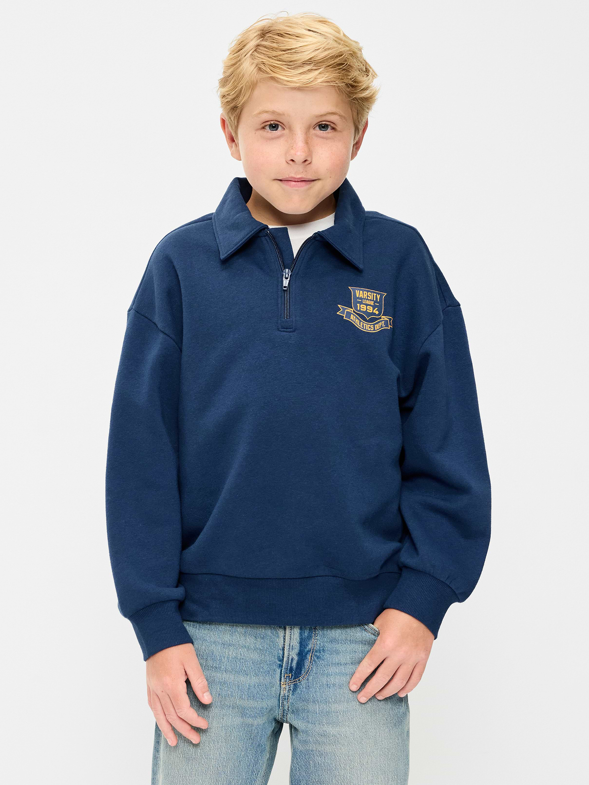 Image number 1 showing, Oversized Collared Fleece Quarter-Zip for Boys