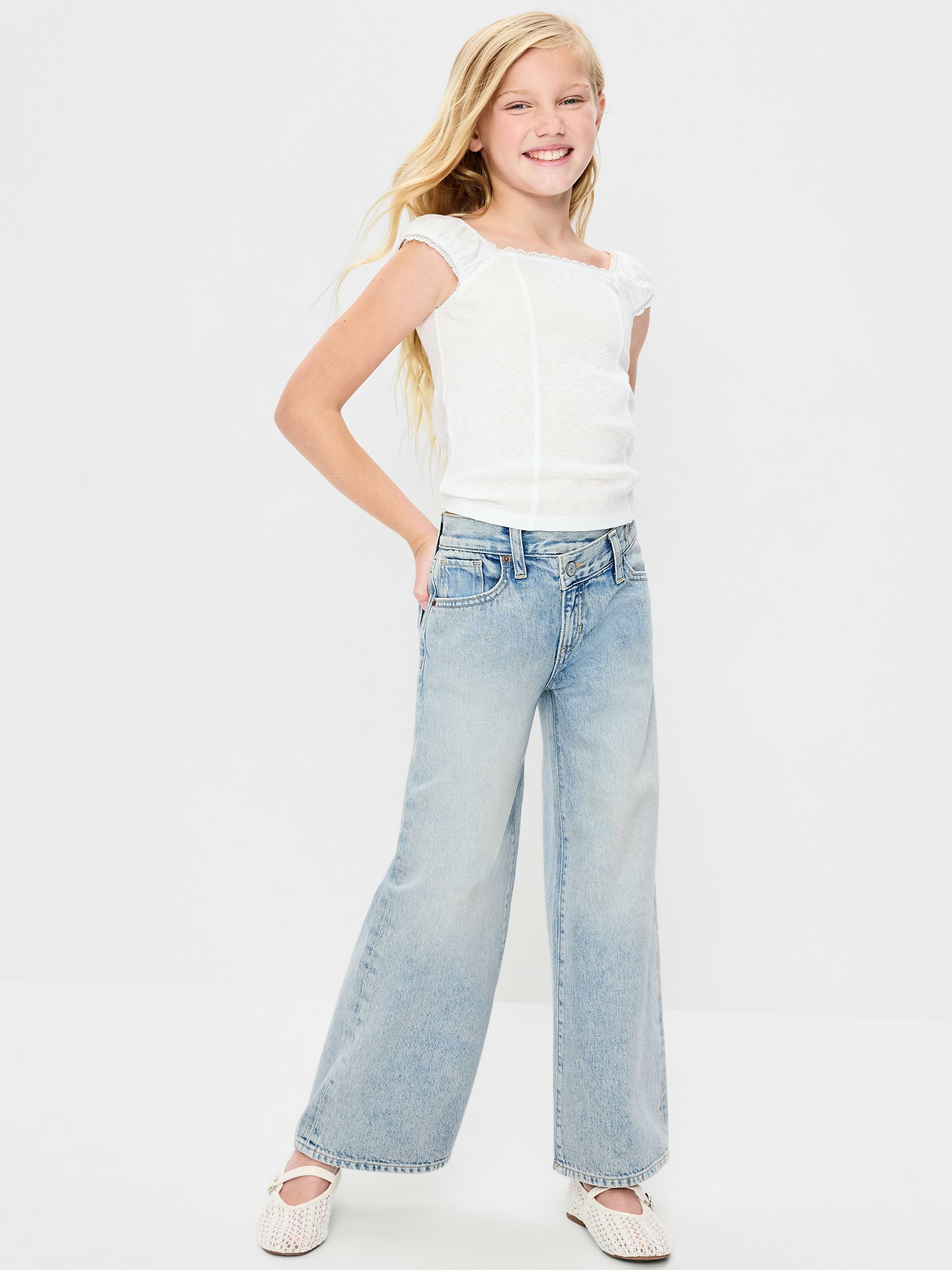 Image number 3 showing, Super Baggy Crossover Wide-Leg Jeans for Girls