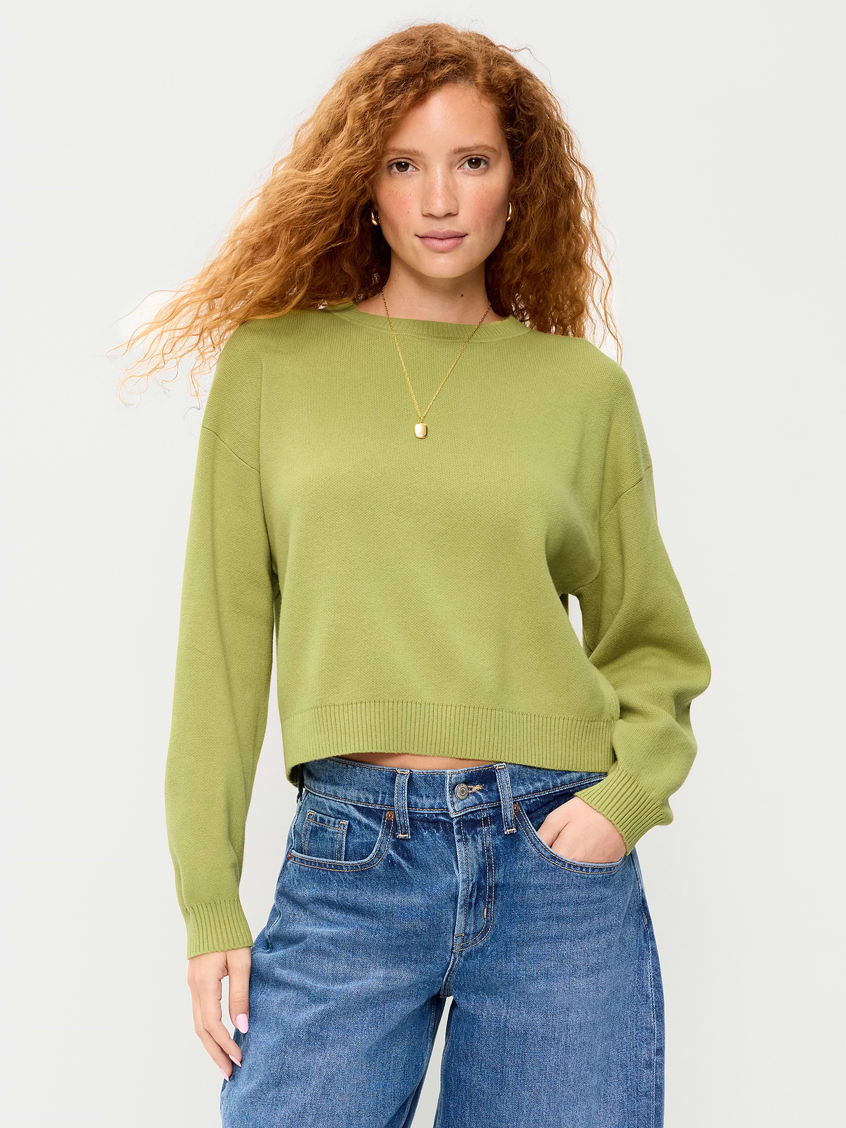 Image number 1 showing, SoSoft Cotton Crew-Neck Cropped Sweater
