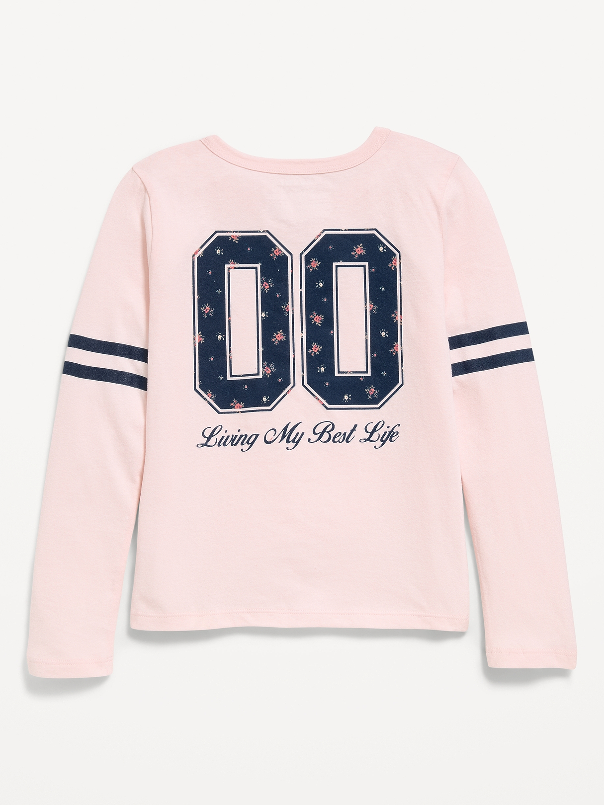 navy pink border long sleeve tee y2k　l Long-Sleeve Graphic T-Shirt for Girls | Old Navy