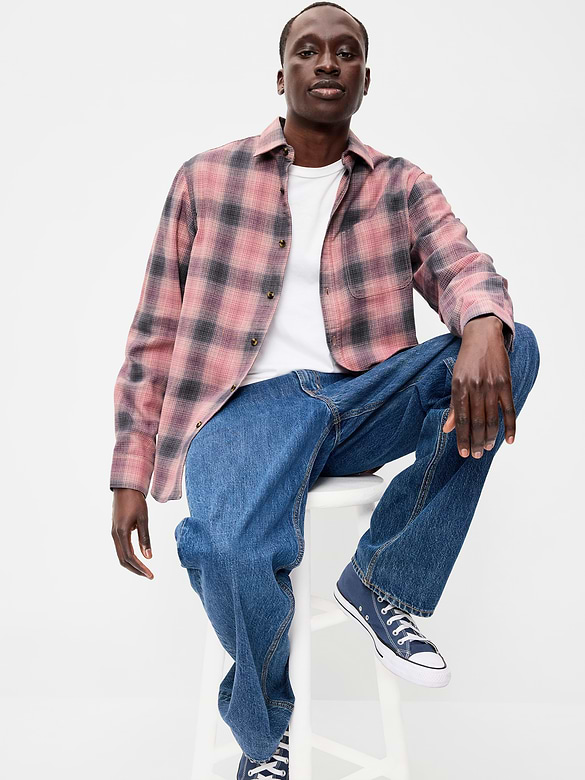 Relaxed Long-Sleeve Plaid Flannel Pocket Shirt