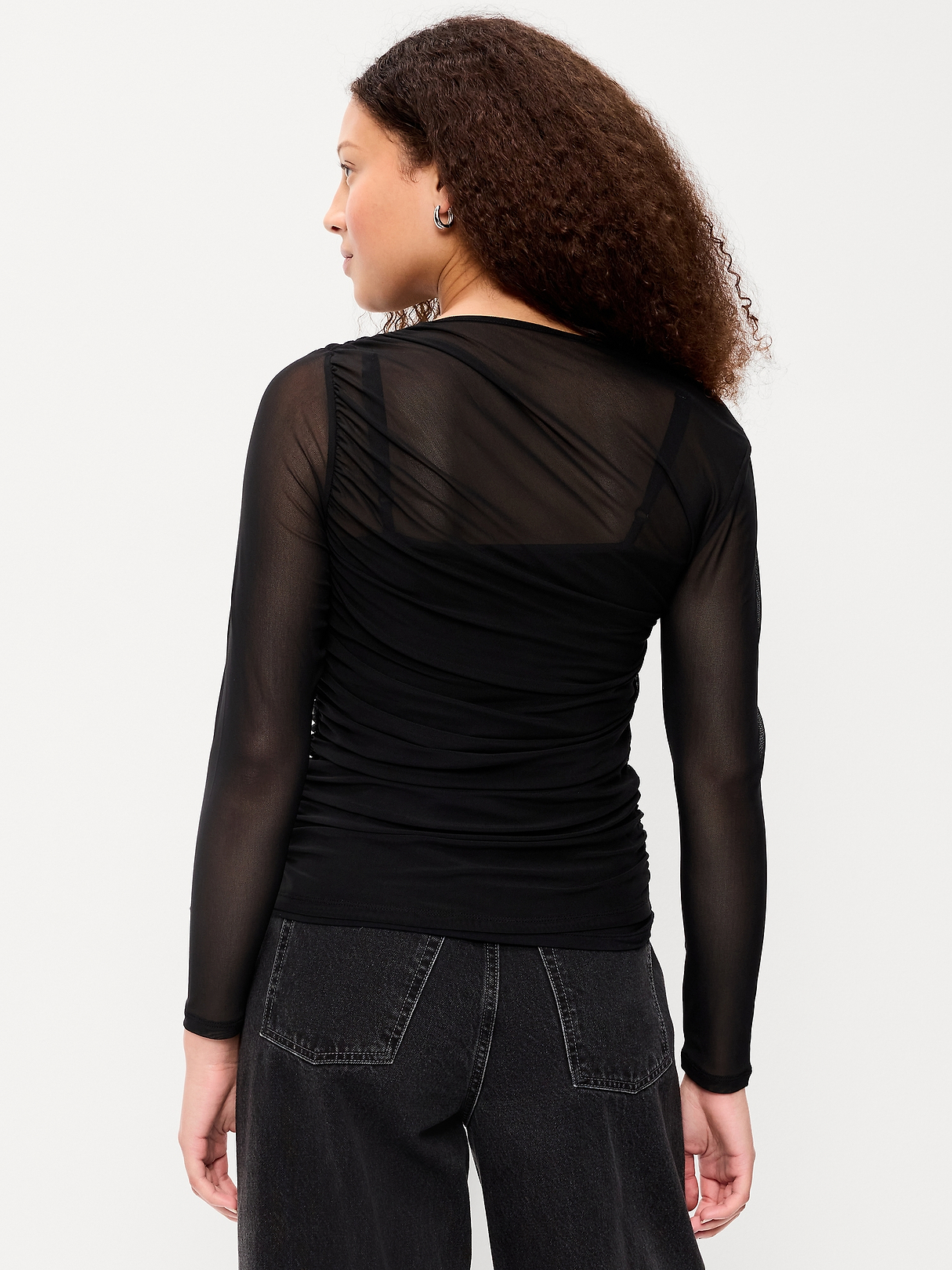 Long-Sleeve Asymmetrical Unlined Mesh Top | Old Navy