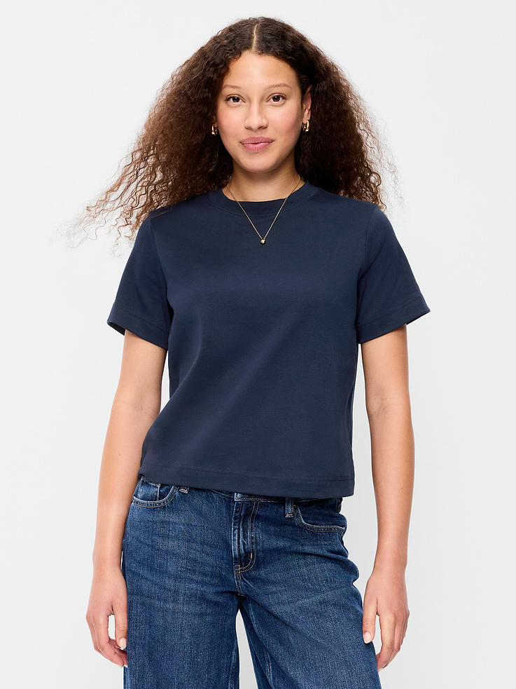 L'image numéro 1 présente T-shirt ras du cou court en tissu épais