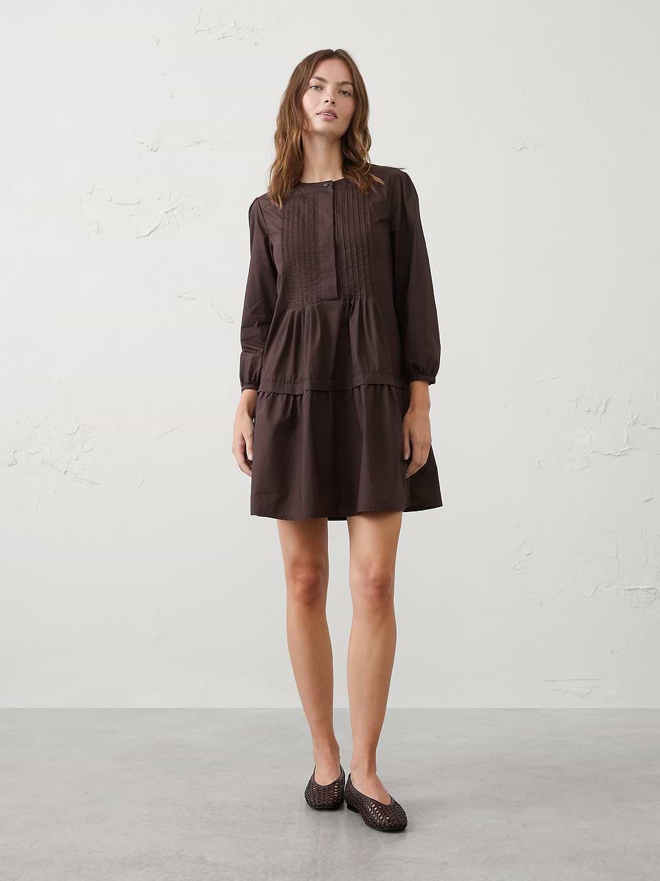 banana republic black shift dress Women's Above-Knee Dark Chocolate Petite Size XXS Bell sleeve