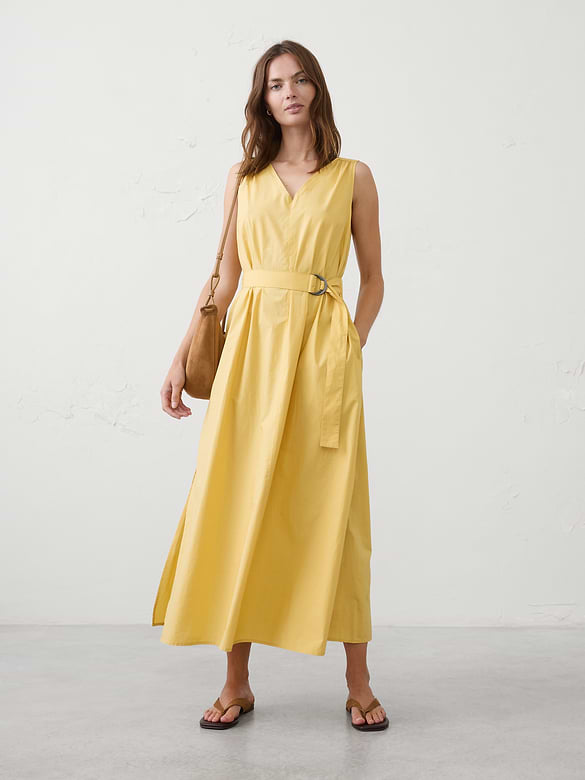 Poplin Belted Maxi Dress