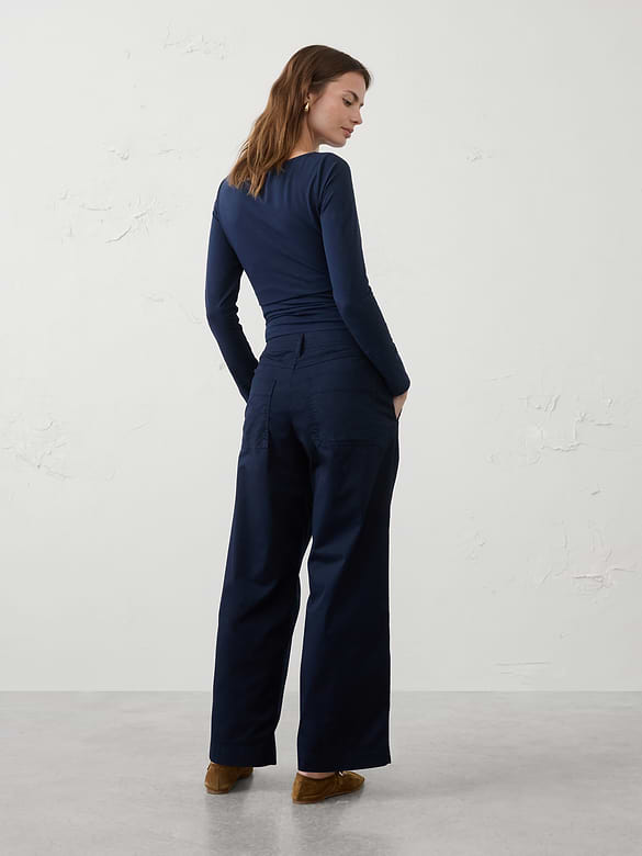 Straight Mid-Rise Twill Pleated Pant