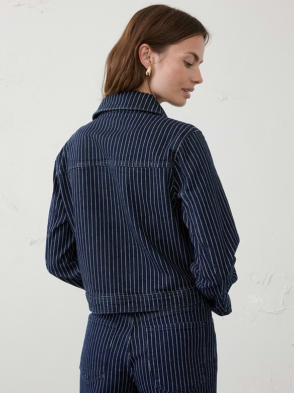 Denim Pinstriped Cropped Jacket