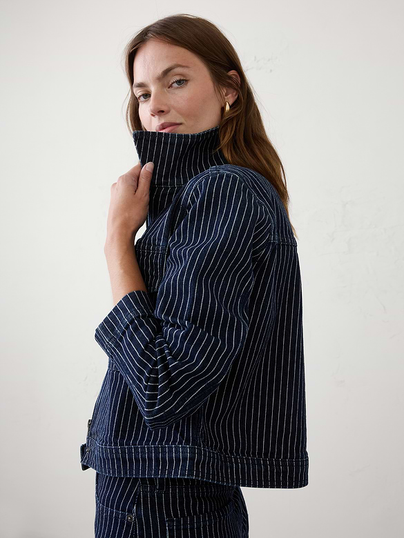 Denim Pinstriped Cropped Jacket