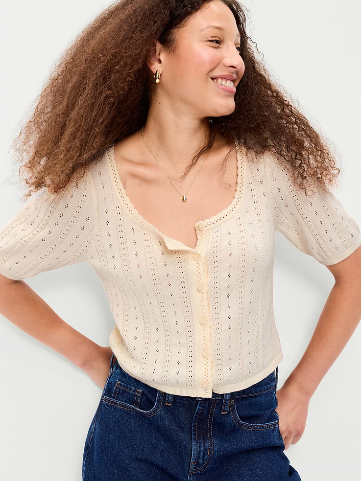 Image number 3 showing, Seaside Cotton Short-Sleeve Button-Down Sweater