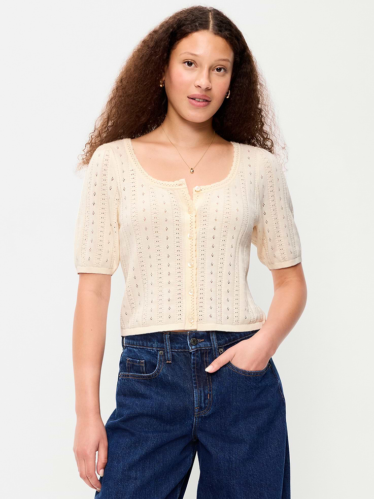 Image number 1 showing, Seaside Cotton Short-Sleeve Button-Down Sweater
