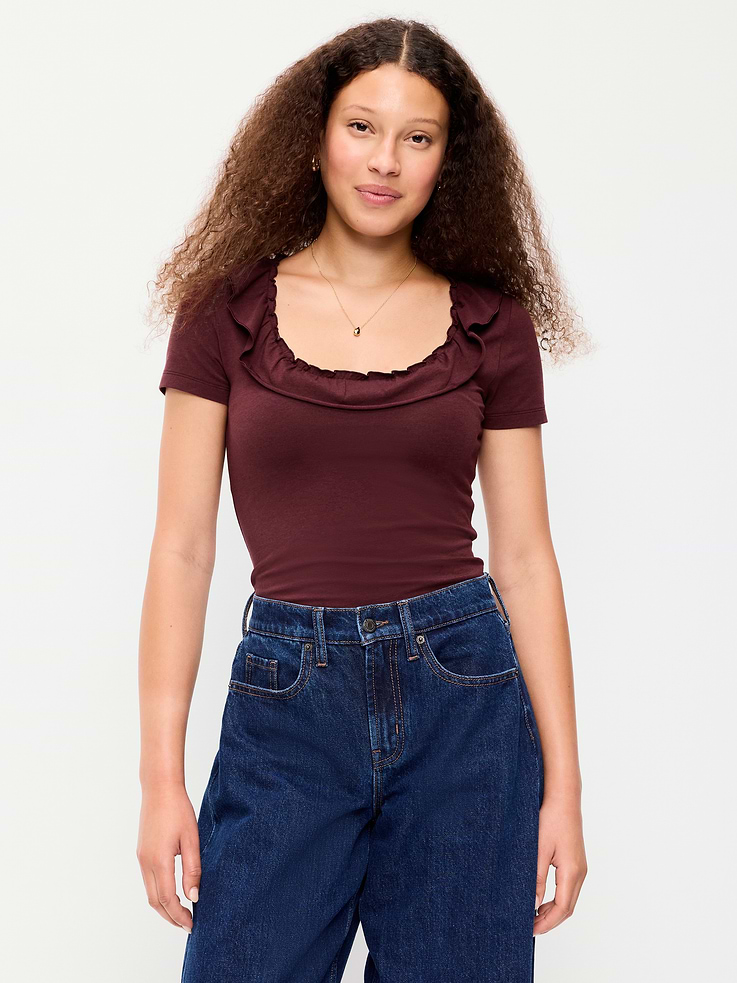 Image number 1 showing, Lettuce-Edge Scoop-Neck Top