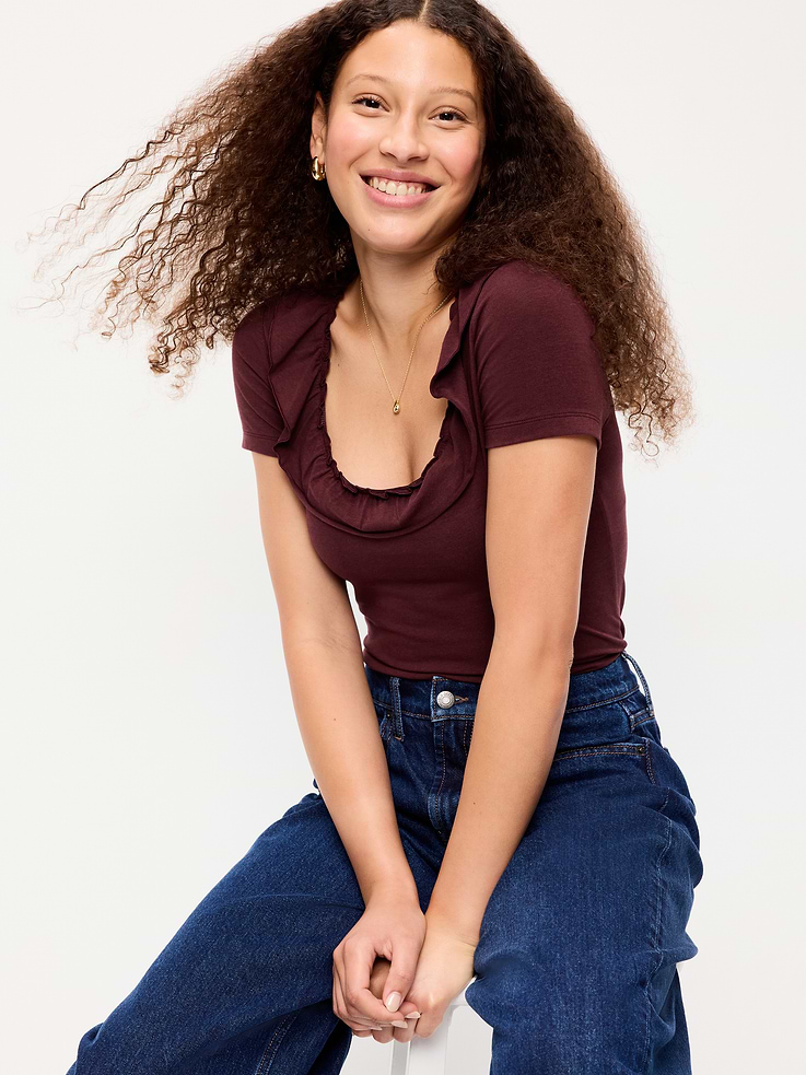 Image number 3 showing, Lettuce-Edge Scoop-Neck Top