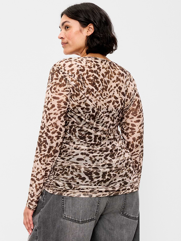 Long-Sleeve Asymmetrical Unlined Mesh Top