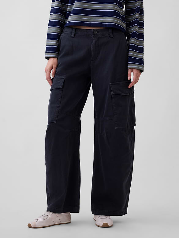 Low Rise Twill Baggy Barrel Cargo Pants