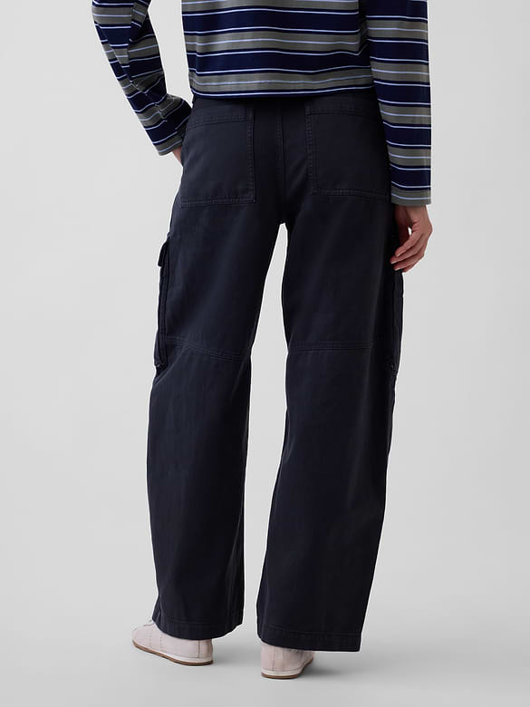 Low Rise Twill Baggy Barrel Cargo Pants