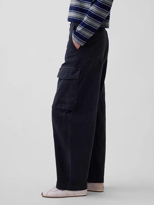 Low Rise Twill Baggy Barrel Cargo Pants