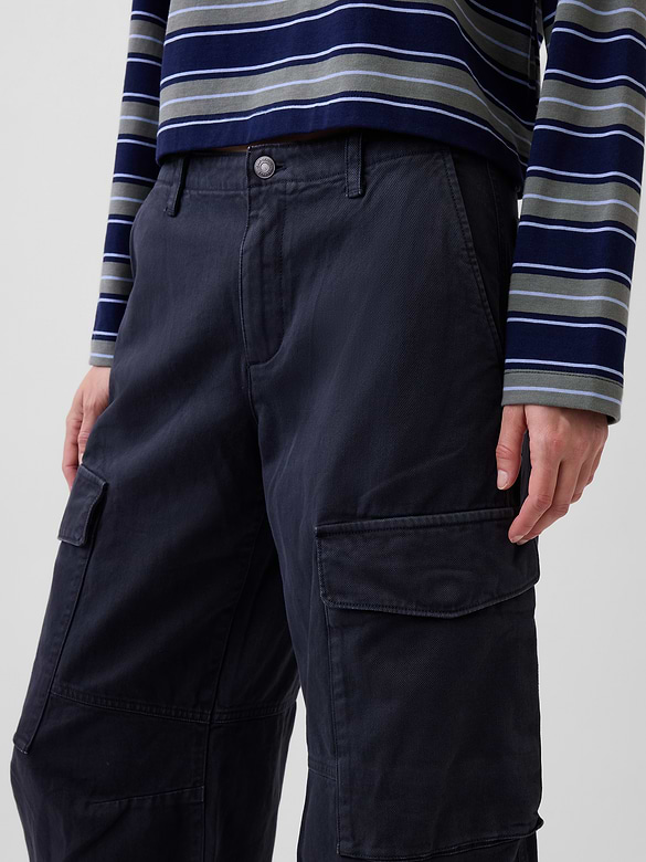 Low Rise Twill Baggy Barrel Cargo Pants