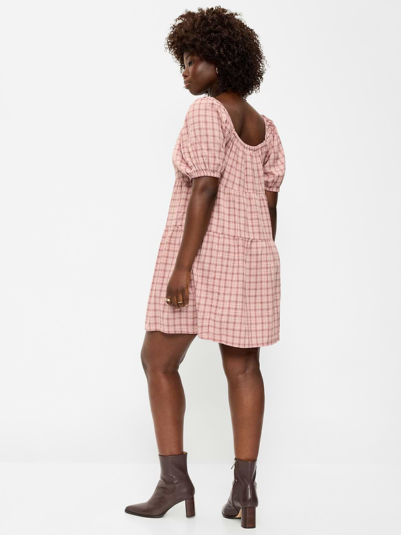 Puff-Sleeve Smocked Mini Swing Dress