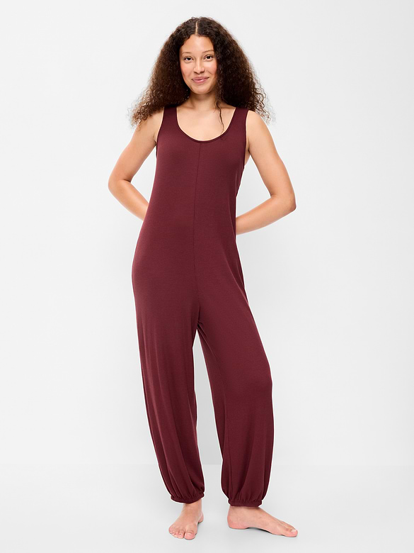 Waffle-Knit Harem-Leg Pajama Jumpsuit