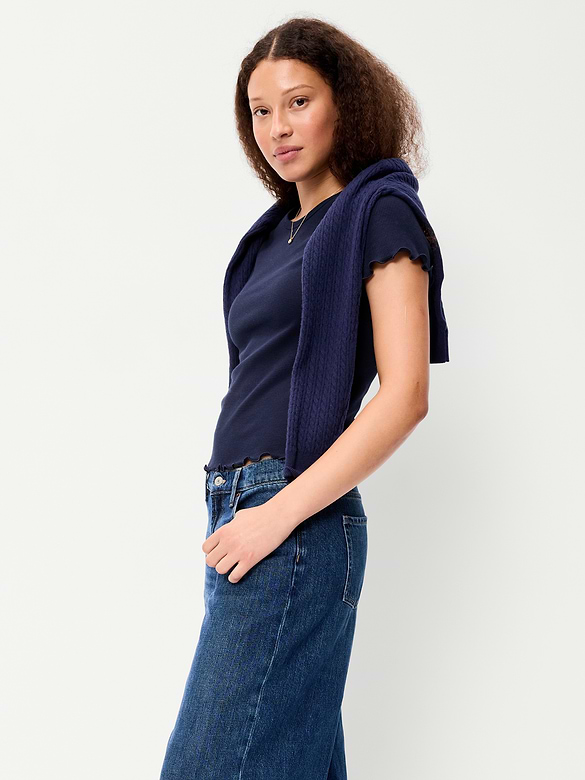 Fitted Waffle-Knit Cropped T-Shirt