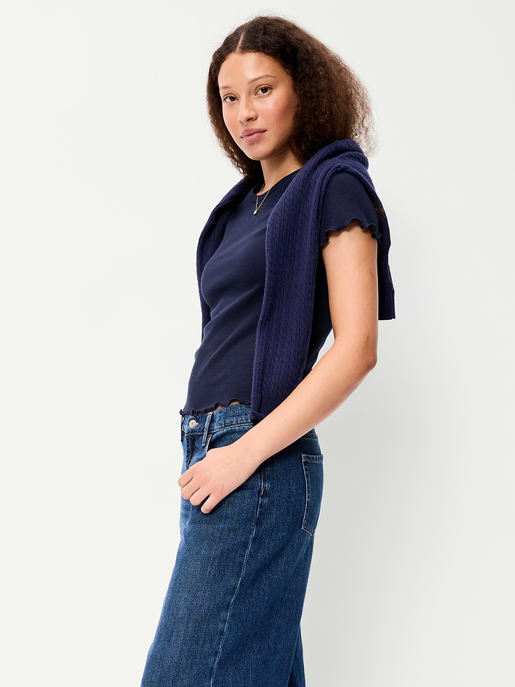 Image number 3 showing, Fitted Waffle-Knit Cropped T-Shirt