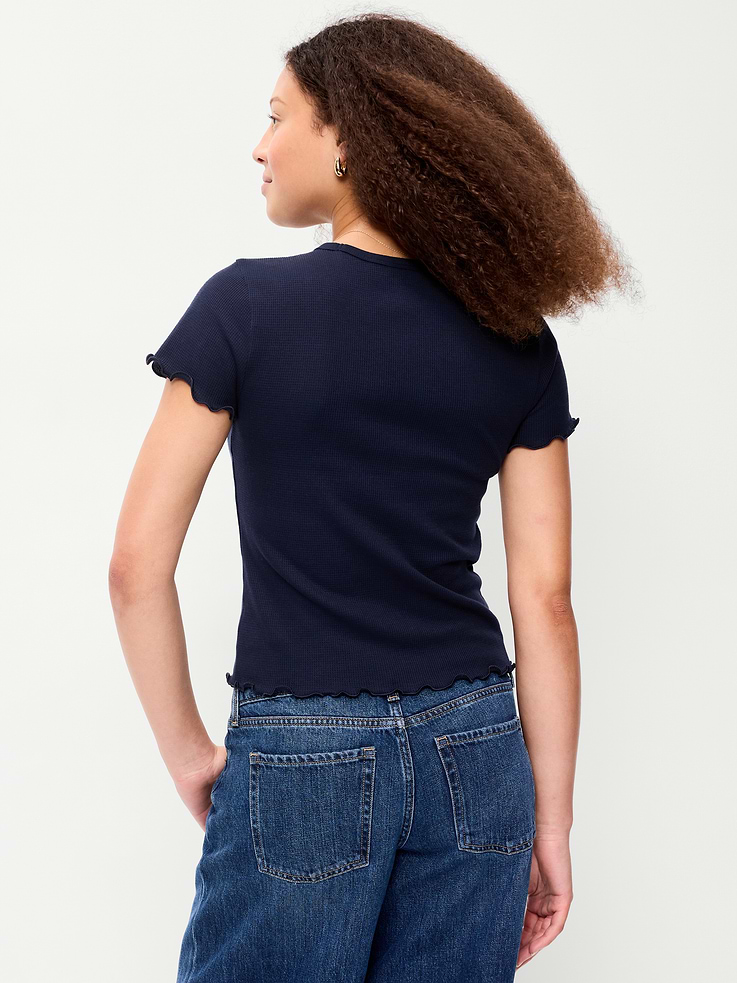 Image number 2 showing, Fitted Waffle-Knit Cropped T-Shirt
