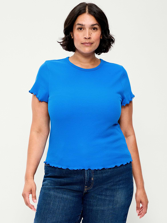 Fitted Waffle-Knit Cropped T-Shirt