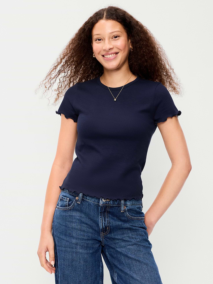 Image number 1 showing, Fitted Waffle-Knit Cropped T-Shirt