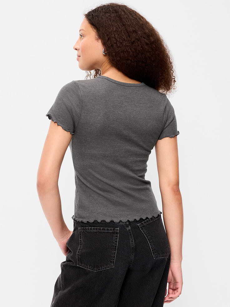 Image number 2 showing, Fitted Waffle-Knit Cropped T-Shirt