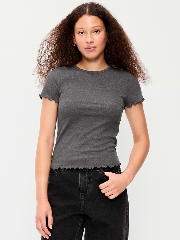 Fitted Waffle-Knit Cropped T-Shirt
