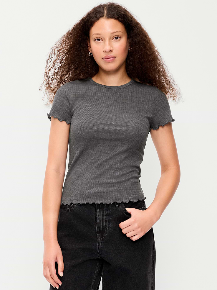 Image number 1 showing, Fitted Waffle-Knit Cropped T-Shirt