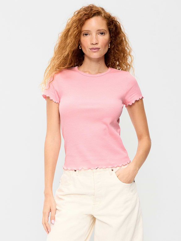 Fitted Waffle-Knit Cropped T-Shirt