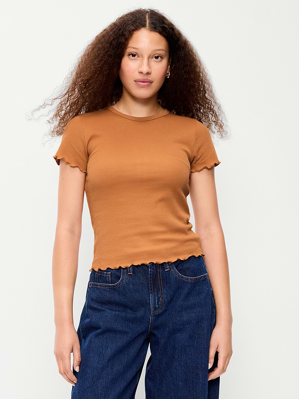 Fitted Waffle-Knit Cropped T-Shirt