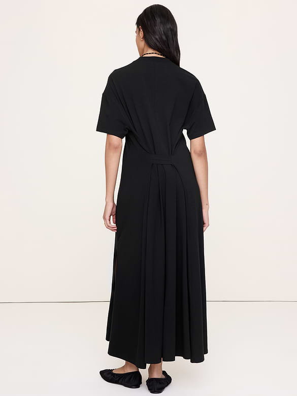 Robe longue surdimensionnée en coton extensible à taille nouée