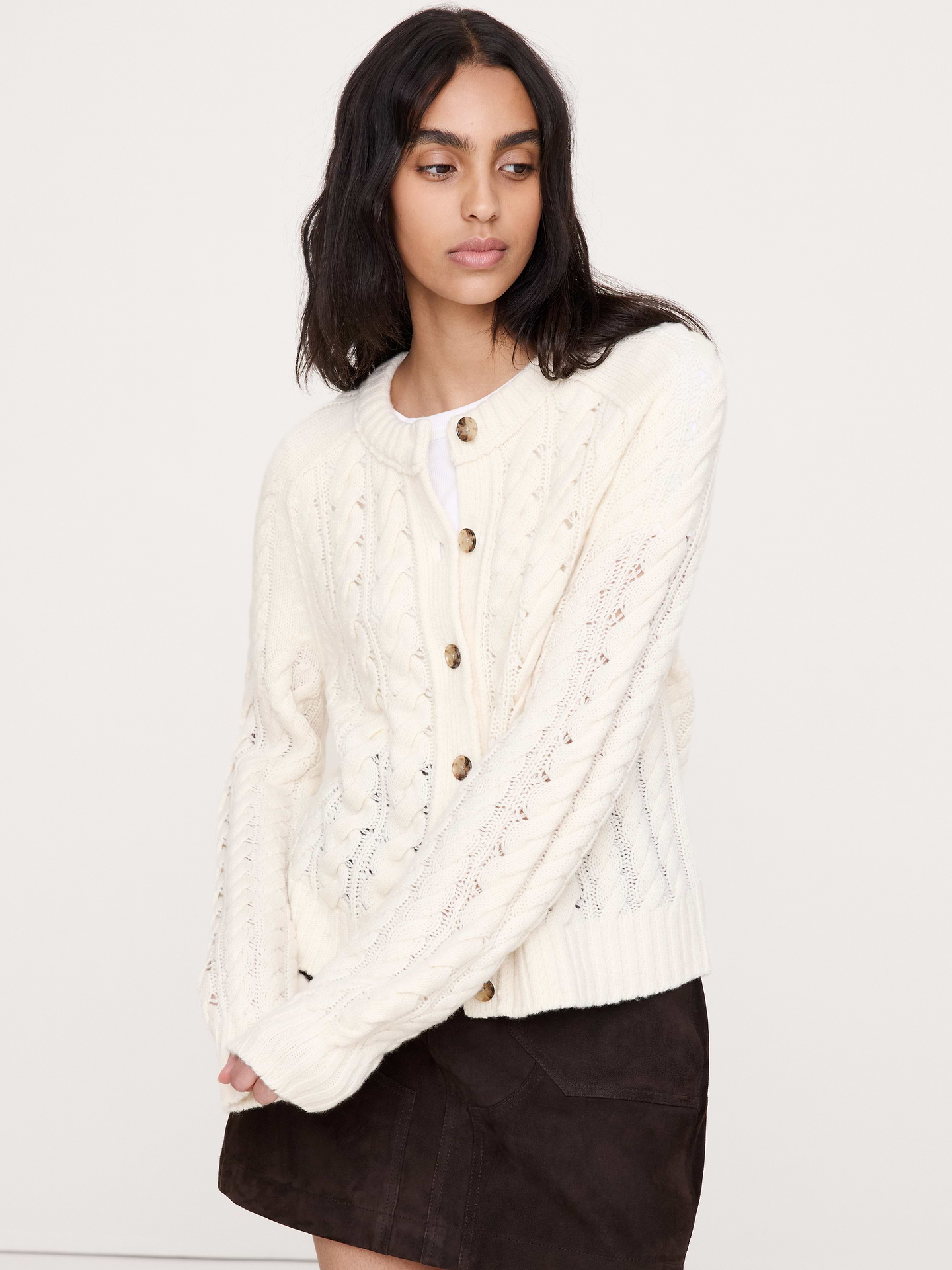 Image 5 of 7, Merino-Yak Cable-Knit Cardigan