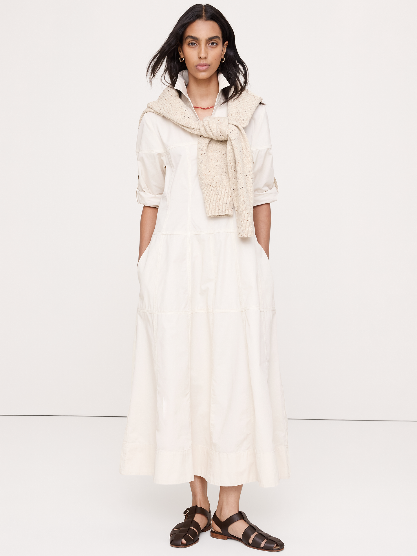Image number 1 showing, Cotton Twill Paneled Shirt Dress