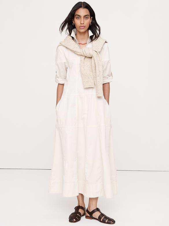 Robe-chemisier à panneaux en sergé de coton