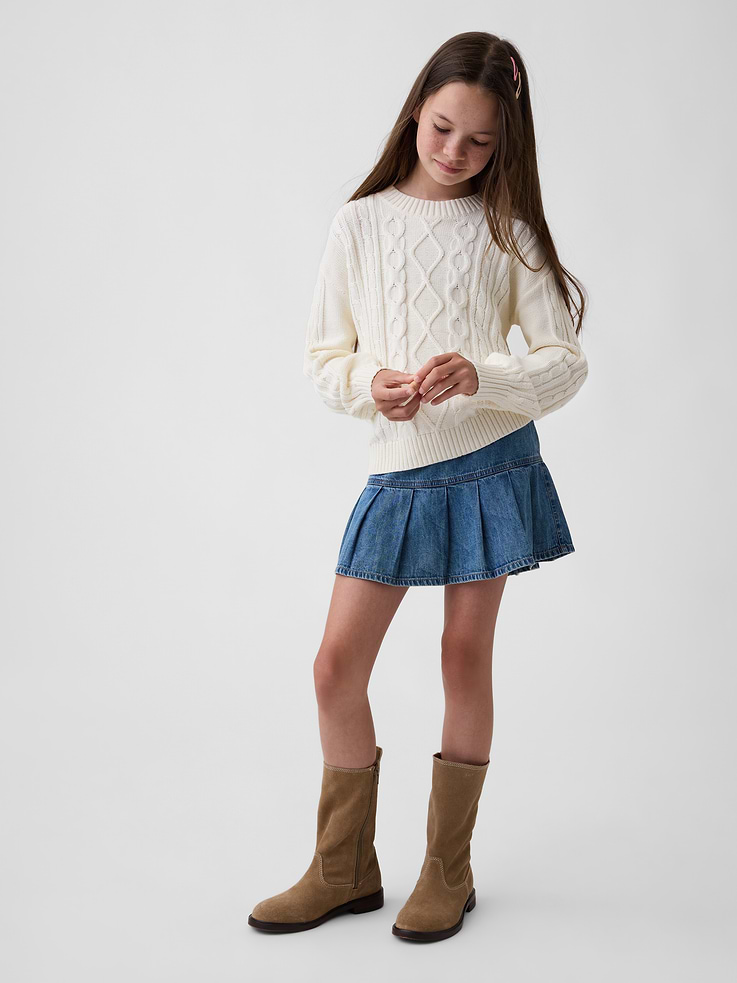 Image number 1 showing, Kids Pull-On Pleated Denim Skirt