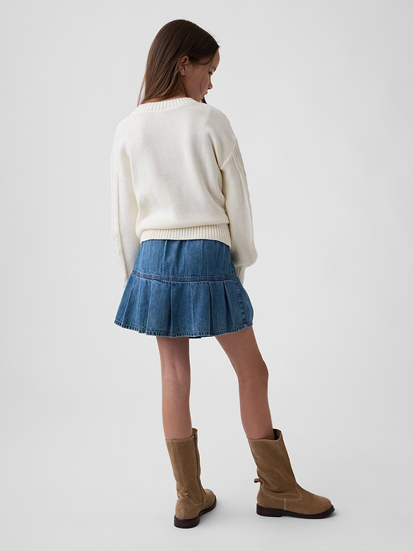 Kids Pull-On Pleated Denim Skirt