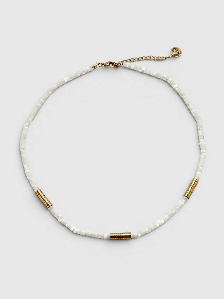 Image number 1 showing, Admiral Row Beaded Mother of Pearl and Gold Necklace